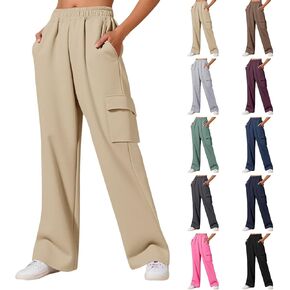 Sweatpants for Women Elastic High Waist Straight Wide Leg Casual Cargo Pants Baggy Lounge Trousers with Pockets in Kuwait
