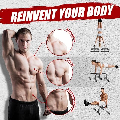 Push Up Bars: Sweat-resistant Parallettes Bar for Handstands L-sit & Dip, No Wobbling Strength Training Pushup Stands for Women Men Workout Core Exercise at Home Floor Gym in Saudi Arabia