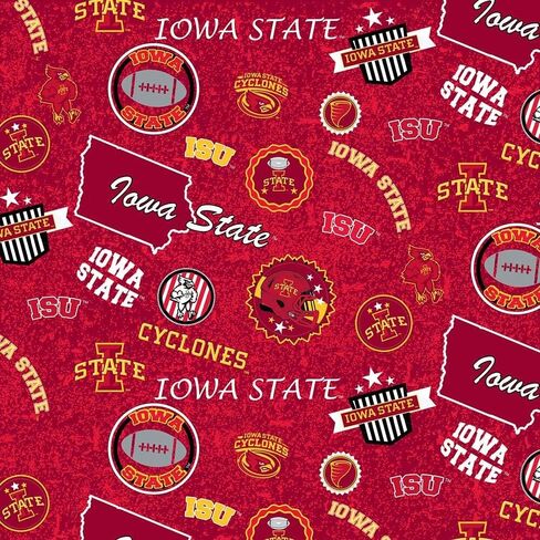 Iowa State University ISU Cyclones Cotton Fabric with Home State Design-Sold by The Full Yard in Saudi Arabia