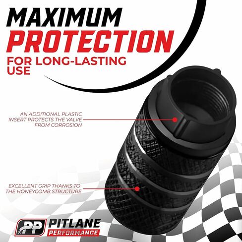 أغطية صمامات الألومنيوم Pitlane Performance® (مجموعة من 4) - أغطية صمامات الإطارات لصمامات شريدر - متوافقة مع السيارات وسيارات الدفع الرباعي والدراجات النارية والدراجات (الذهبي، السباق) in Kuwait