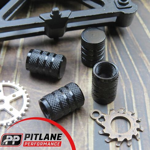 أغطية صمامات الألومنيوم Pitlane Performance® (مجموعة من 4) - أغطية صمامات الإطارات لصمامات شريدر - متوافقة مع السيارات وسيارات الدفع الرباعي والدراجات النارية والدراجات (الذهبي، السباق) in Kuwait