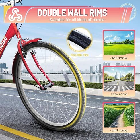 دراجة ثلاثية العجلات للبالغين بـ 7 سرعات، دراجة كروزر مقاس 24/26 بوصة مع سلة كبيرة للنساء والرجال وكبار السن، دراجة ثلاثية العجلات للأماكن الخارجية والتسوق والترفيه والنزهة (أحمر/أزرق/أرجواني) in Kuwait