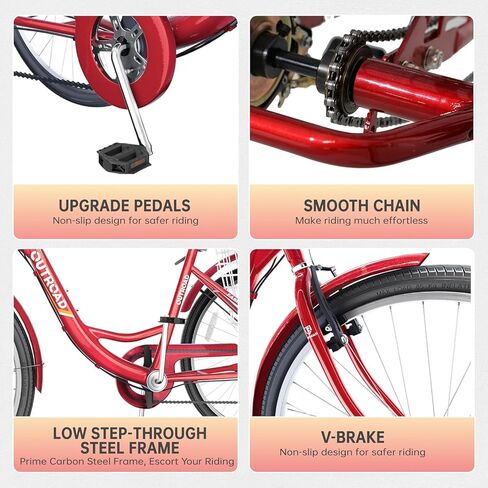 دراجة ثلاثية العجلات للبالغين بـ 7 سرعات، دراجة كروزر مقاس 24/26 بوصة مع سلة كبيرة للنساء والرجال وكبار السن، دراجة ثلاثية العجلات للأماكن الخارجية والتسوق والترفيه والنزهة (أحمر/أزرق/أرجواني) in Kuwait