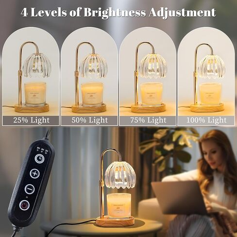 مصباح شمعة دافئ مع ارتفاع توقيت قابلة للتعديل ، لديكور المنزل الجديد ، عيد الأم ، هدايا أعياد الميلاد للنساء ، مصباح أكثر دفئًا للشمع لشموع الجرة مع 2 لمبات in Kuwait