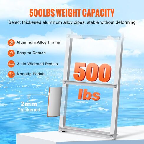 VEVOR Dock Ladder, Removable 4 Steps, 500 lbs Load Capacity, Aluminum Alloy Pontoon Boat Ladder with 3.1'' Wide Step & Nonslip Mat, Easy to Install for Ship/Lake/Pool/Marine Boarding in Saudi Arabia