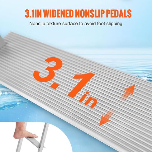 VEVOR Dock Ladder, Removable 4 Steps, 500 lbs Load Capacity, Aluminum Alloy Pontoon Boat Ladder with 3.1'' Wide Step & Nonslip Mat, Easy to Install for Ship/Lake/Pool/Marine Boarding in Saudi Arabia