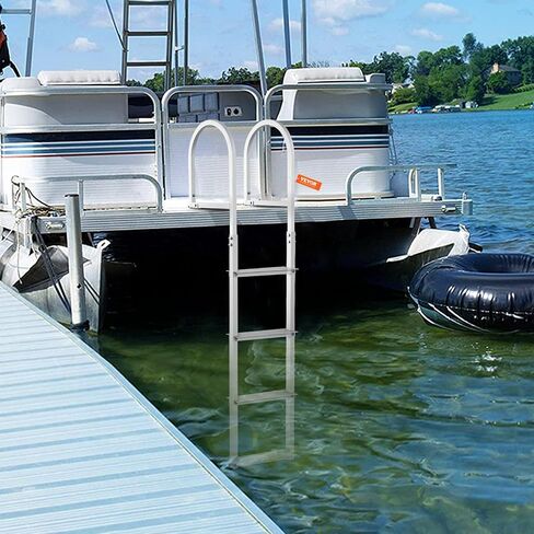 VEVOR Dock Ladder, Removable 4 Steps, 500 lbs Load Capacity, Aluminum Alloy Pontoon Boat Ladder with 3.1'' Wide Step & Nonslip Mat, Easy to Install for Ship/Lake/Pool/Marine Boarding in Saudi Arabia