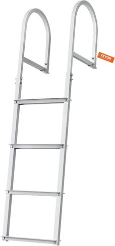 VEVOR Dock Ladder, Removable 4 Steps, 500 lbs Load Capacity, Aluminum Alloy Pontoon Boat Ladder with 3.1'' Wide Step & Nonslip Mat, Easy to Install for Ship/Lake/Pool/Marine Boarding in Saudi Arabia