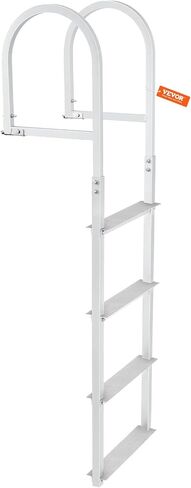 VEVOR Dock Ladder, Removable 4 Steps, 500 lbs Load Capacity, Aluminum Alloy Pontoon Boat Ladder with 3.1'' Wide Step & Nonslip Mat, Easy to Install for Ship/Lake/Pool/Marine Boarding in Saudi Arabia