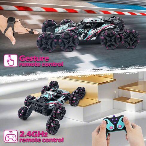 Magickidz Gesture Sensing RC Stunt Car للأطفال - هدايا عيد ميلاد للأولاد 5 6 7 8 9 10 11 12 سنة ، 2.4 جيجا هرتز Twist Twist Twist مع الأضواء والموسيقى ، 4WD على الطرق الوعرة in Kuwait