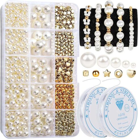 حبات لؤلؤة Pofflujent لمجوهرات صنع سوار لصنع سوار للخرز اللؤلؤ للبالغين لأساور سوار مجموعات حبات المجوهر in Kuwait