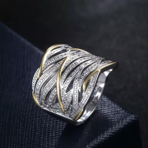 Charm Two Tone 925 Silver Ring Women Cubic Zircon Wedding Ring Sz 6-10 in Saudi Arabia