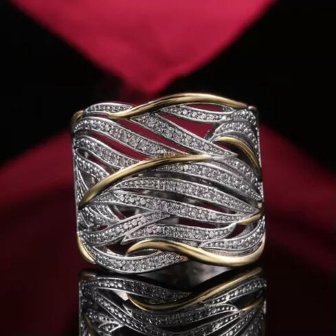 Charm Two Tone 925 Silver Ring Women Cubic Zircon Wedding Ring Sz 6-10 in Saudi Arabia