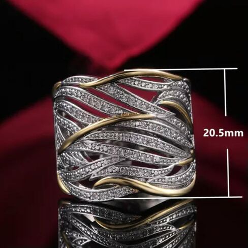 Charm Two Tone 925 Silver Ring Women Cubic Zircon Wedding Ring Sz 6-10 in Saudi Arabia
