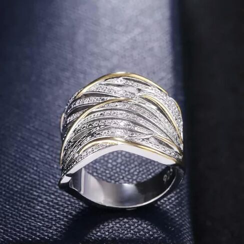 Charm Two Tone 925 Silver Ring Women Cubic Zircon Wedding Ring Sz 6-10 in Saudi Arabia