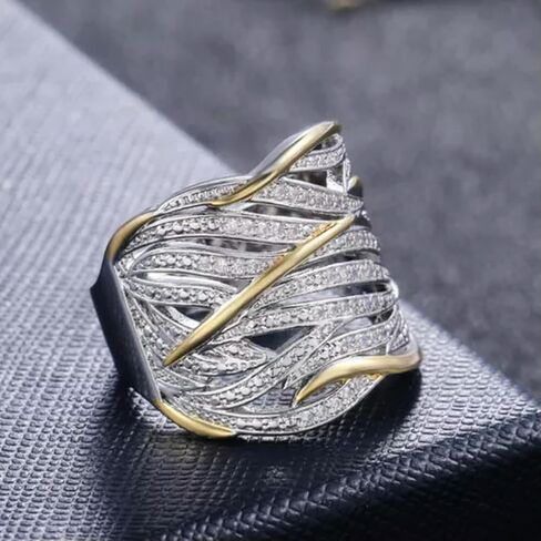Charm Two Tone 925 Silver Ring Women Cubic Zircon Wedding Ring Sz 6-10 in Saudi Arabia