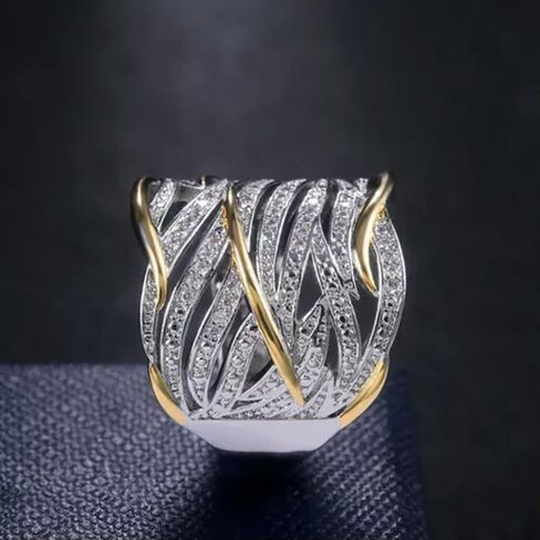 Charm Two Tone 925 Silver Ring Women Cubic Zircon Wedding Ring Sz 6-10 in Saudi Arabia