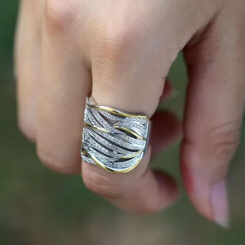 Charm Two Tone 925 Silver Ring Women Cubic Zircon Wedding Ring Sz 6-10 in Saudi Arabia