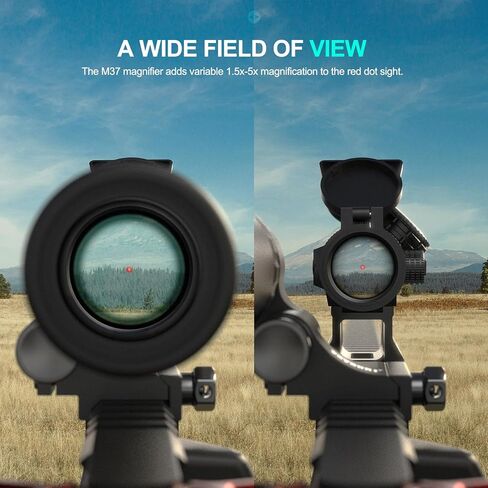 Feyachi V30 2 MOA Red Dot وM37 Magnifier Combo - تكبير من 1.5X إلى 5X، 10 مستويات سطوع، شاهد مشترك مطلق، حامل من الوجه إلى الجانب in Saudi Arabia