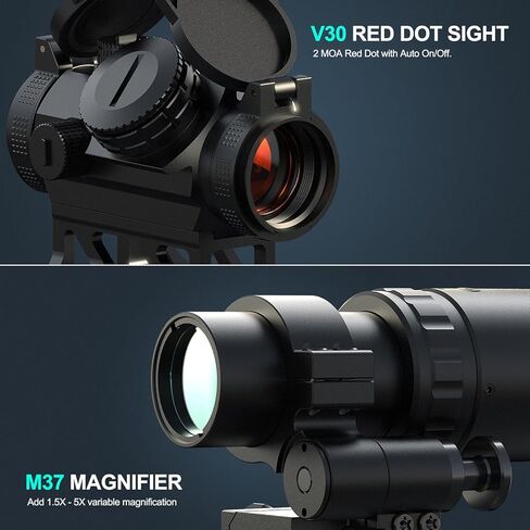 Feyachi V30 2 MOA Red Dot وM37 Magnifier Combo - تكبير من 1.5X إلى 5X، 10 مستويات سطوع، شاهد مشترك مطلق، حامل من الوجه إلى الجانب in Saudi Arabia