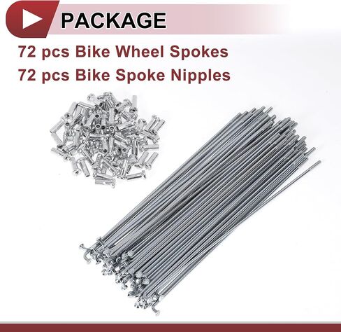 72 Set 14G Bicycle Spokes 185mm Bike Wheel Spokes Carbon Steel Galvanized Silver Tone in Saudi Arabia