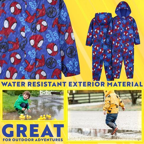 Marvel Spidey Rain Suit for Boys Toddlers Waterproof Hooded Fleece Lined Kids Rain Gear Waterproof Coveralls Gifts for Kids in Saudi Arabia