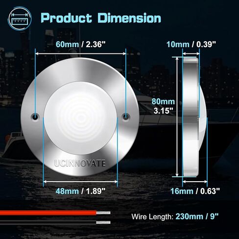4 قطع 3.15 بوصة ضوء بحري LED دائري مع مبيت فضي، أضواء قارب الملاحة، مصابيح LED الداخلية للقارب، إضاءة سطح السفينة IP65 مقاومة للماء، أضواء LED بحرية ستيرن، 12-24 فولت (أزرق) in Saudi Arabia