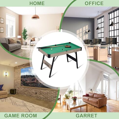 Folding Pool Table, Portable Billiard Game Tables for Kids and Adults, Mini Pool Table with Locking Legs, Adjustable Feet, Balls, Cues, Triangle, Chalk, Brush in Kuwait