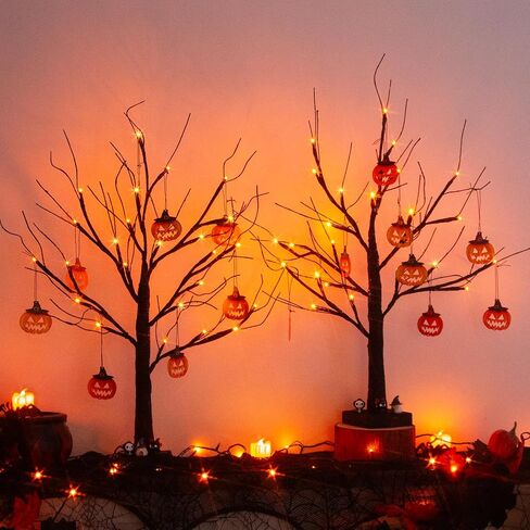 PEIDUO Halloween Decorations, 2FT Black Halloween Tree with 24 Purple Lights and 8 Bat Ornaments, Light up Halloween Decorations with Timer for Indoor Home Desk Table Decor (2PK) in Saudi Arabia
