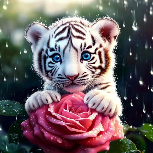 Miwixy White Tiger Diamond Art Kits for Adults,Animal Diamond Painting Kit, Winter 5D Full Drill Round Diamond Dots Paintings Canvas for Beginners Home Wall Decor12x16inch (Tiger-A) in Saudi Arabia