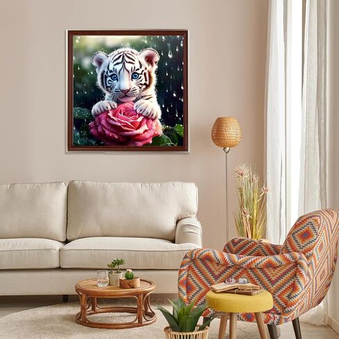 Miwixy White Tiger Diamond Art Kits for Adults,Animal Diamond Painting Kit, Winter 5D Full Drill Round Diamond Dots Paintings Canvas for Beginners Home Wall Decor12x16inch (Tiger-A) in Saudi Arabia