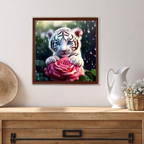 Miwixy White Tiger Diamond Art Kits for Adults,Animal Diamond Painting Kit, Winter 5D Full Drill Round Diamond Dots Paintings Canvas for Beginners Home Wall Decor12x16inch (Tiger-A) in Saudi Arabia