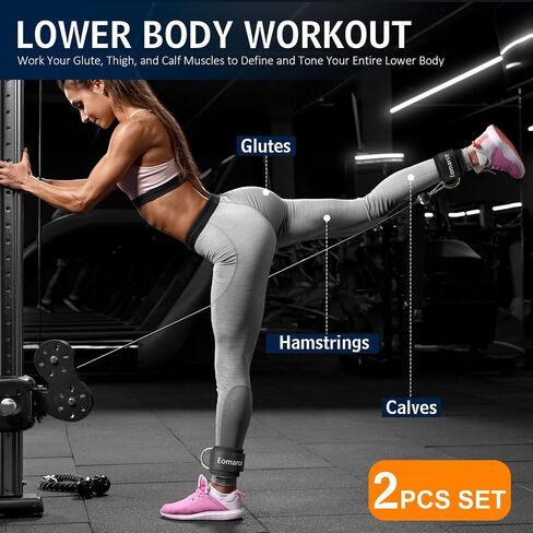 2PCS Set Premium Cable Kick Back Ankle Straps for Cable Machines Women & Men, Glute Kickback Ankle Strap for Workout, Ankle Cuff Cable Attachment Wraps weights, Tobilleras Para Mujer Gym Leg in Saudi Arabia