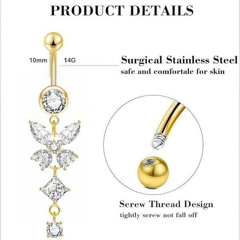 6 Pieces Belly Button Ring Dangle Stainless Steel Belly Rings 14G Belly Button Piercing Cute Navel Ring Belly Piercing Jewelry in Saudi Arabia