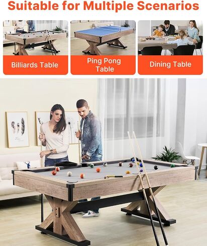 VEVOR 7ft 3-in-1 Multi Game Table with Dining, Pool, and Tennis Table, for Family Game Room Adults, Includes Full Set of Accessories, in Saudi Arabia