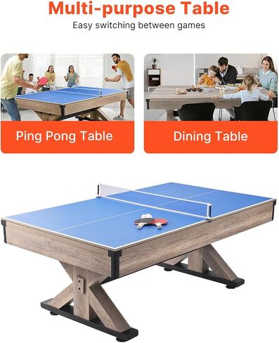 VEVOR 7ft 3-in-1 Multi Game Table with Dining, Pool, and Tennis Table, for Family Game Room Adults, Includes Full Set of Accessories, in Saudi Arabia