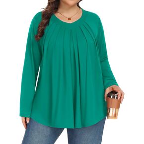 قمصان Tencede للسيدات بمقاسات كبيرة وأكمام طويلة ورقبة على شكل حرف V وبلوزات تونيك 1X-5X in Kuwait