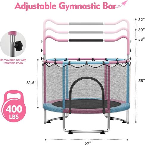 55/60" Trampoline for Kids, 4.5/5 FT Toddler Trampoline with Enclosur Net, Basketball Hoop & Sandbag, 440 LBS Capacity, Adjustable Height，Gifts for Ages 3-12 Boys & Girls in Saudi Arabia