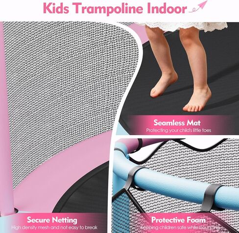 55/60" Trampoline for Kids, 4.5/5 FT Toddler Trampoline with Enclosur Net, Basketball Hoop & Sandbag, 440 LBS Capacity, Adjustable Height，Gifts for Ages 3-12 Boys & Girls in Saudi Arabia