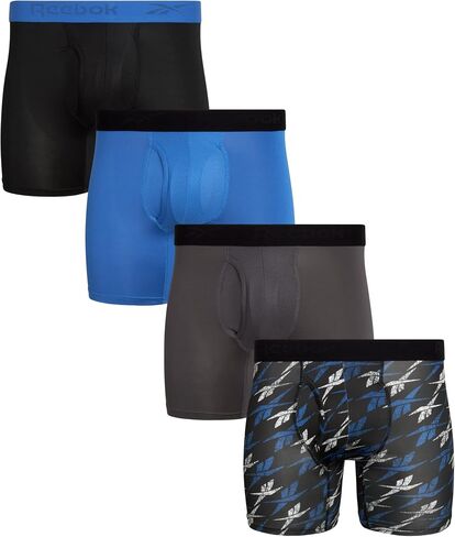 Reebok Mens 4 Pack Performance Boxer Briefs with Comfort Pouch - Grey/Black/Grey/Black Print X-Large in Saudi Arabia