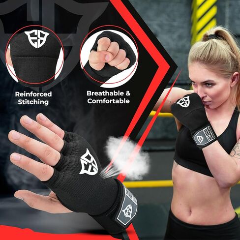 Inner Gel Gloves, Hook and Loop Closure, Breathable Wrist Wraps for Boxing and MMA Training, Black, 75cm in Saudi Arabia