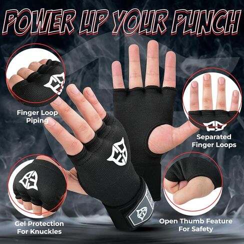 Inner Gel Gloves, Hook and Loop Closure, Breathable Wrist Wraps for Boxing and MMA Training, Black, 75cm in Saudi Arabia