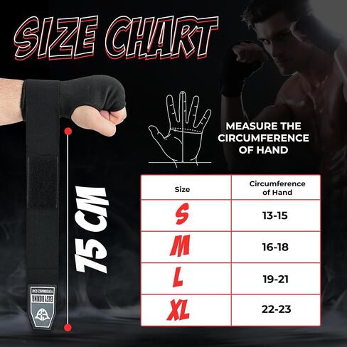 Inner Gel Gloves, Hook and Loop Closure, Breathable Wrist Wraps for Boxing and MMA Training, Black, 75cm in Saudi Arabia