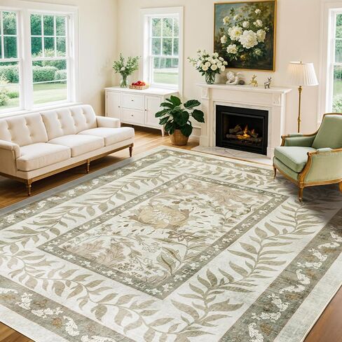 Washable Rug 8x10 Area Rugs for Living Room - Stain Resistant Non-Slip Backing Boho Rug for Bedroom,Durable & Ultra-Thin Vintage Large Area Rug(8x10,Black) in Saudi Arabia