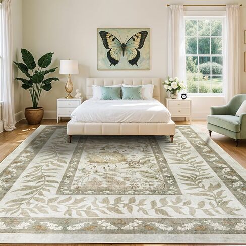 Washable Rug 8x10 Area Rugs for Living Room - Stain Resistant Non-Slip Backing Boho Rug for Bedroom,Durable & Ultra-Thin Vintage Large Area Rug(8x10,Black) in Saudi Arabia