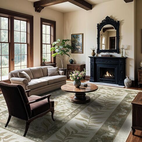 Washable Rug 8x10 Area Rugs for Living Room - Stain Resistant Non-Slip Backing Boho Rug for Bedroom,Durable & Ultra-Thin Vintage Large Area Rug(8x10,Black) in Saudi Arabia