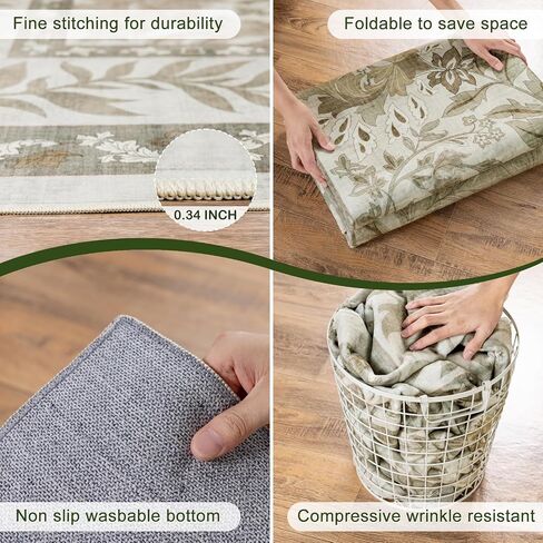 Washable Rug 8x10 Area Rugs for Living Room - Stain Resistant Non-Slip Backing Boho Rug for Bedroom,Durable & Ultra-Thin Vintage Large Area Rug(8x10,Black) in Saudi Arabia