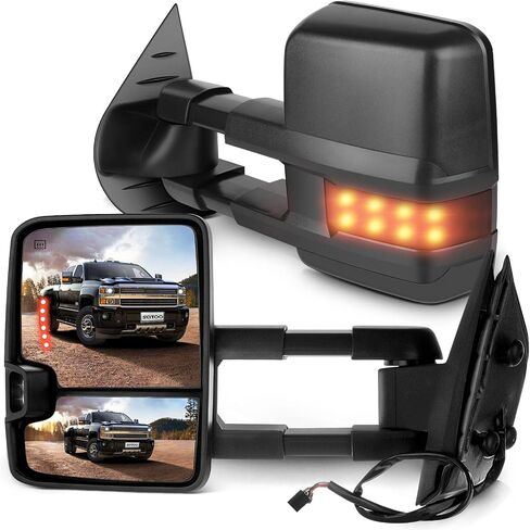 SCITOO Tow Mirrors Compatible with for 2007-2014 For Chevy Silverado For GMC Sierra(07 for New Body) Pickup Truck Mirrors Power Adjusted Heated LED Turn Signal Width Light Black Towing Mirrors LH RH in Saudi Arabia