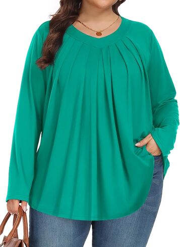 قمصان Tencede للسيدات بمقاسات كبيرة وأكمام طويلة ورقبة على شكل حرف V وبلوزات تونيك 1X-5X in Kuwait