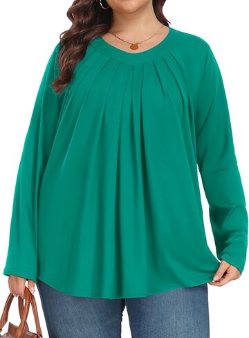 قمصان Tencede للسيدات بمقاسات كبيرة وأكمام طويلة ورقبة على شكل حرف V وبلوزات تونيك 1X-5X in Kuwait